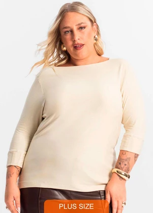 Secret Glam - Blusa Plus Size Manga 3/4 Bege - SECRET GLAM