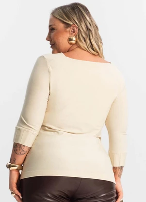 Secret Glam - Blusa Plus Size Manga 3/4 Bege - SECRET GLAM
