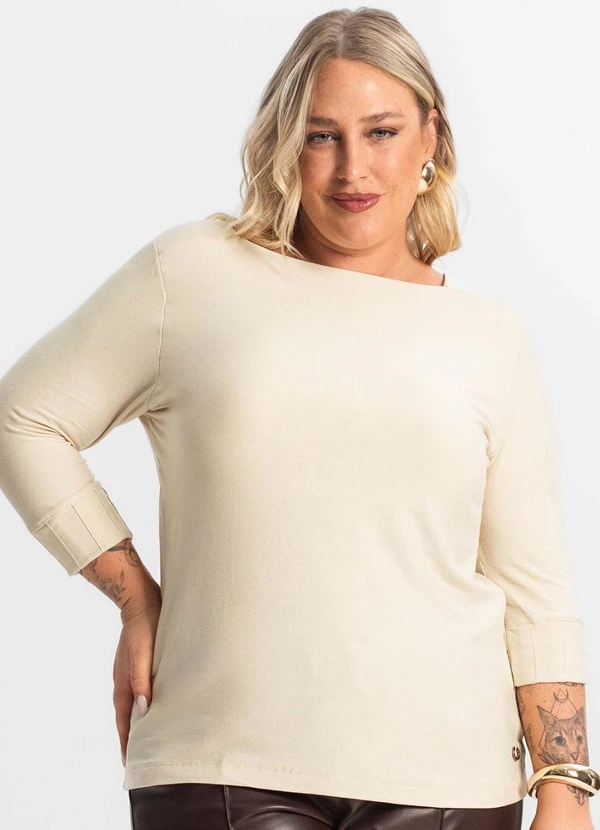 Secret Glam - Blusa Plus Size Manga 3/4 Bege 4