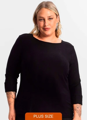 Secret Glam - Blusa Plus Size Manga 3/4 Preto - SECRET GLAM
