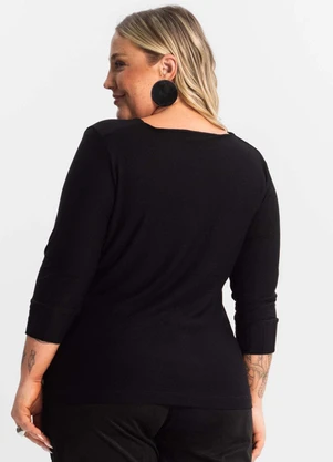 Secret Glam - Blusa Plus Size Manga 3/4 Preto - SECRET GLAM