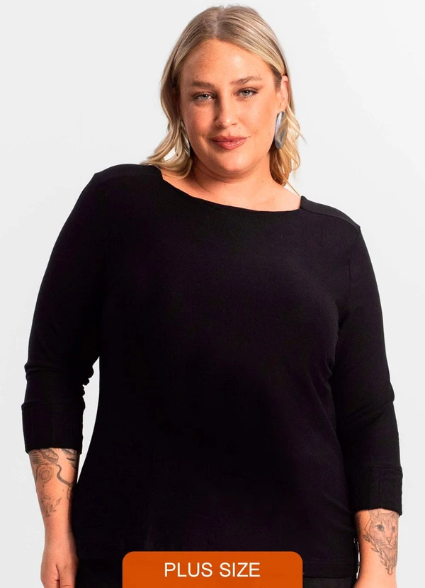 Secret Glam - Blusa Plus Size Manga 3/4 Preto