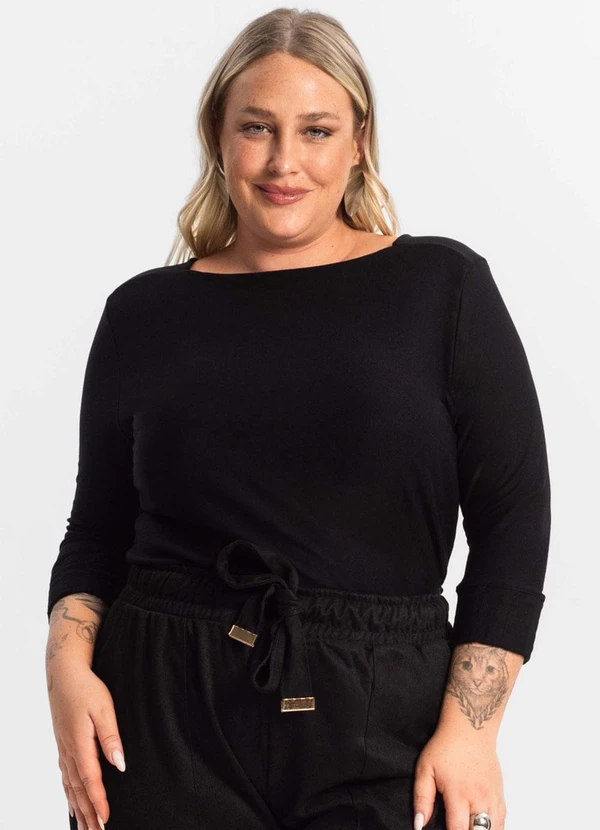 Secret Glam - Blusa Plus Size Manga 3/4 Preto 1
