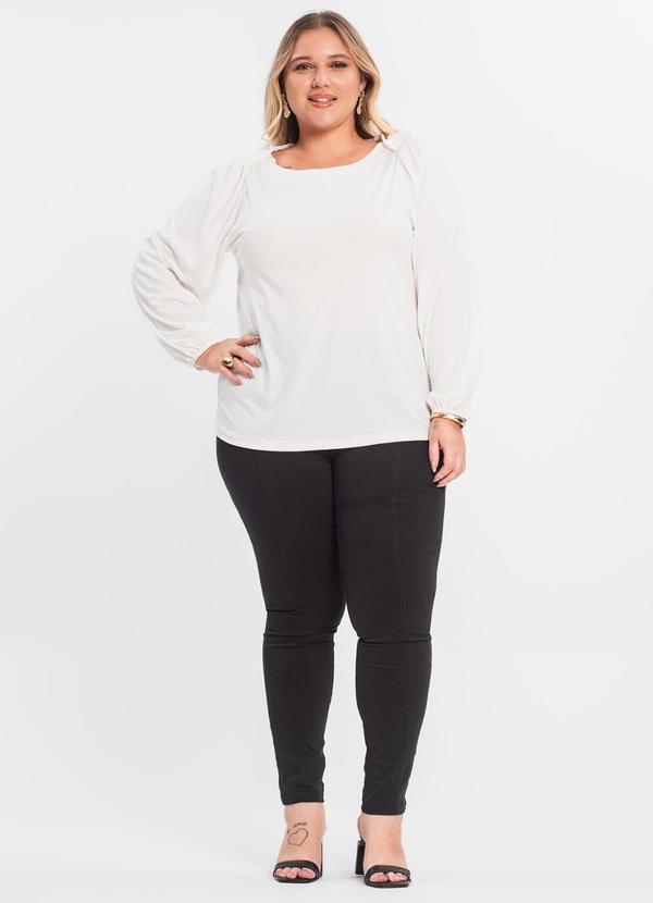 Secret Glam - Blusa Plus Size Manga Longa Bege 3