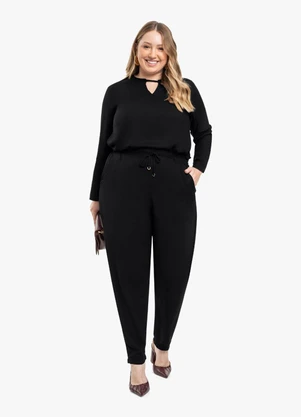 Cereja Rosa - Blusa Plus Size Manga Longa com Decote Preto - CEREJA ROSA