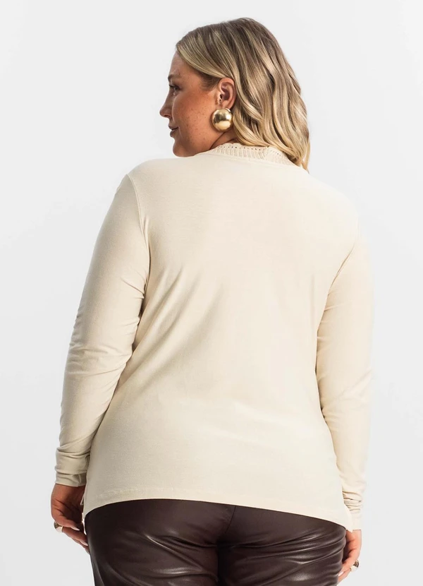 Secret Glam - Blusa Plus Size Manga Longa Feminina Bege 2