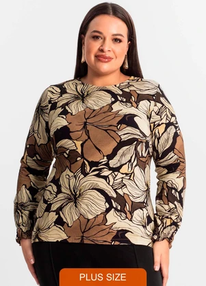 Secret Glam - Blusa Plus Size Manga Longa Feminina Marrom - SECRET GLAM