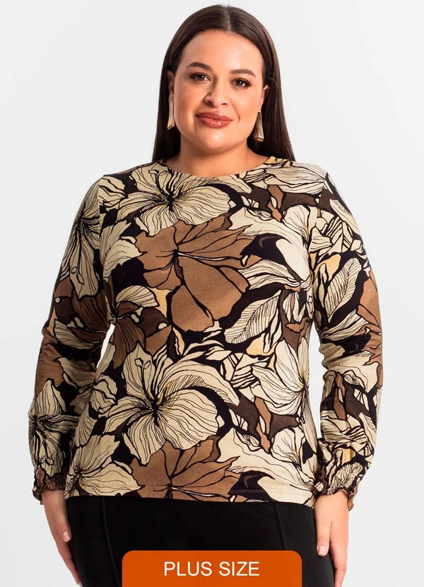 Secret Glam - Blusa Plus Size Manga Longa Feminina Marrom