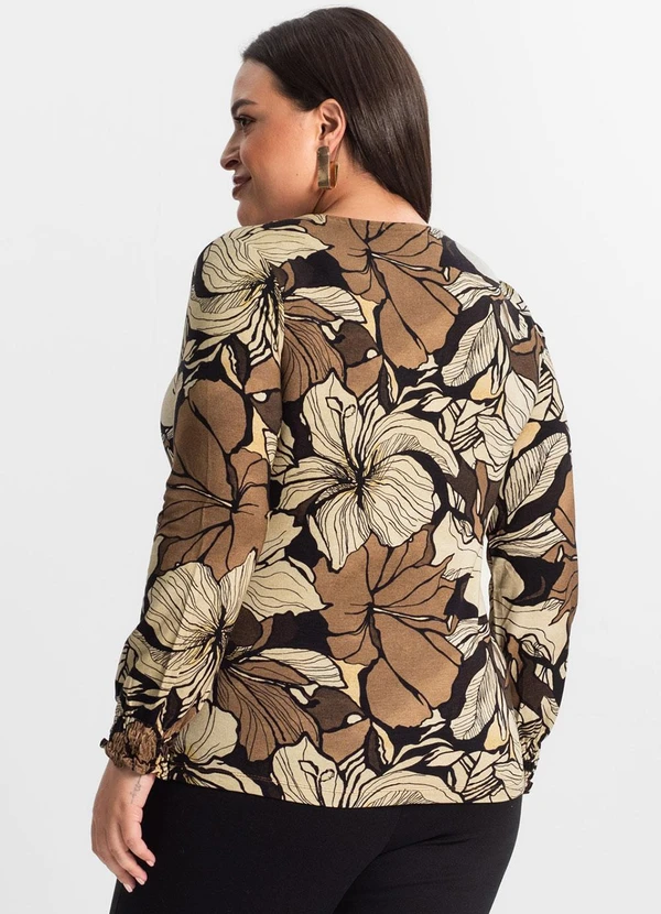 Secret Glam - Blusa Plus Size Manga Longa Feminina Marrom 2