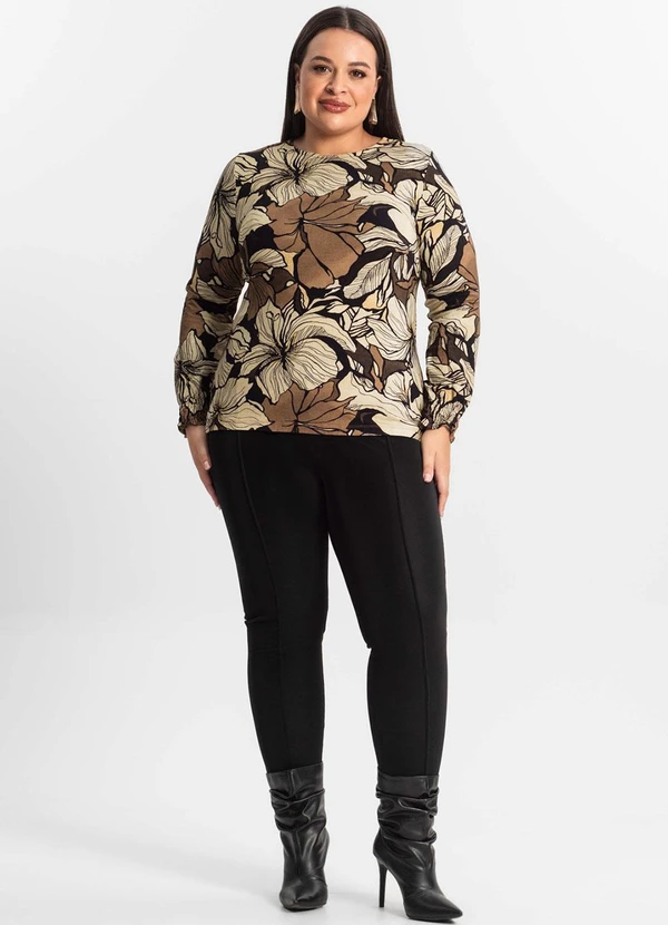 Secret Glam - Blusa Plus Size Manga Longa Feminina Marrom 3