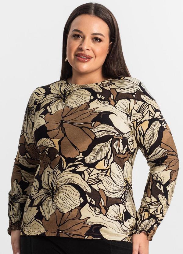 Secret Glam - Blusa Plus Size Manga Longa Feminina Marrom
