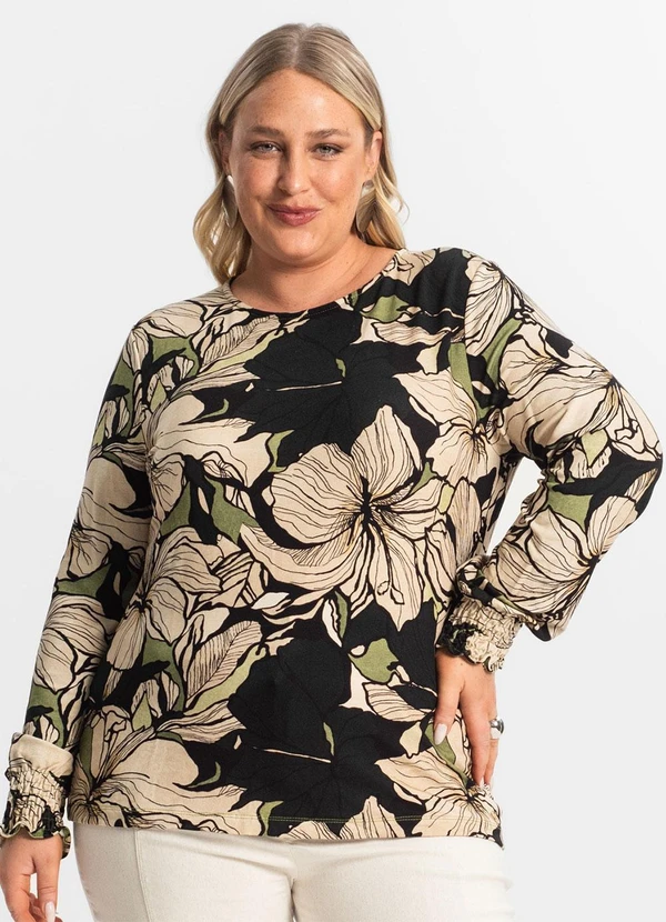 Secret Glam - Blusa Plus Size Manga Longa Feminina Verde 1