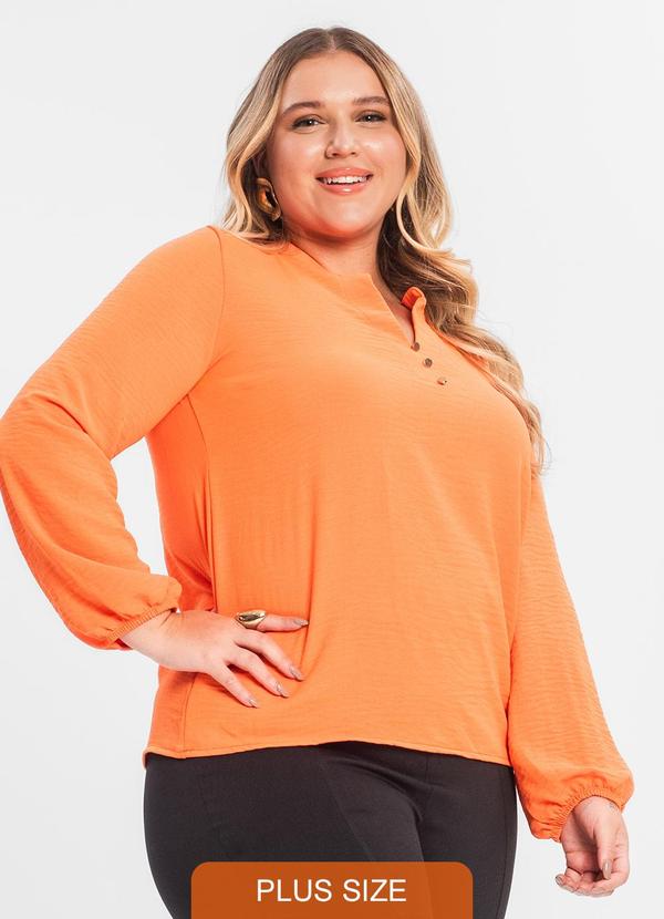 Secret Glam - Blusa Plus Size Manga Longa Laranja