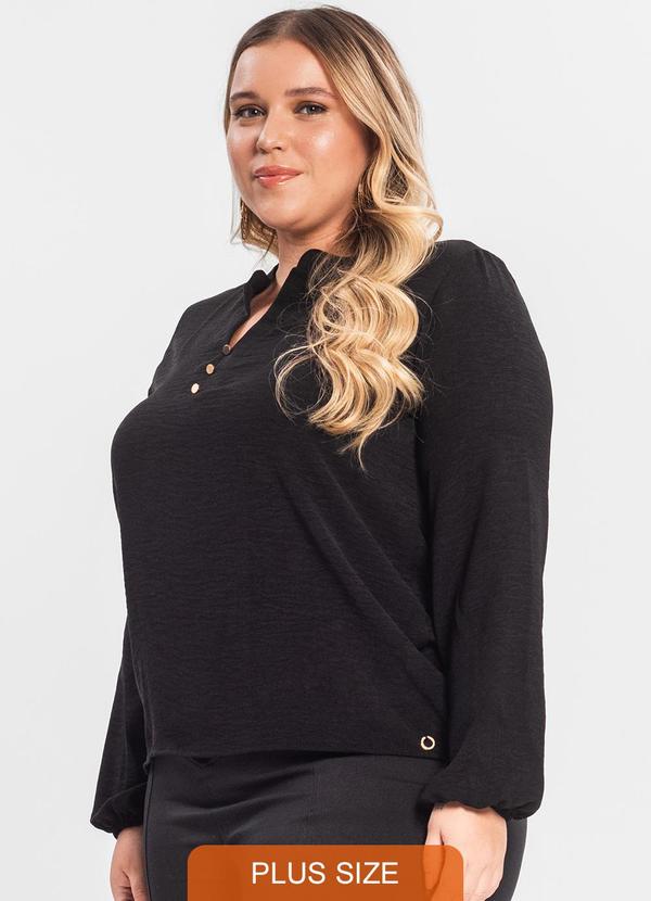 Secret Glam - Blusa Plus Size Manga Longa Preto