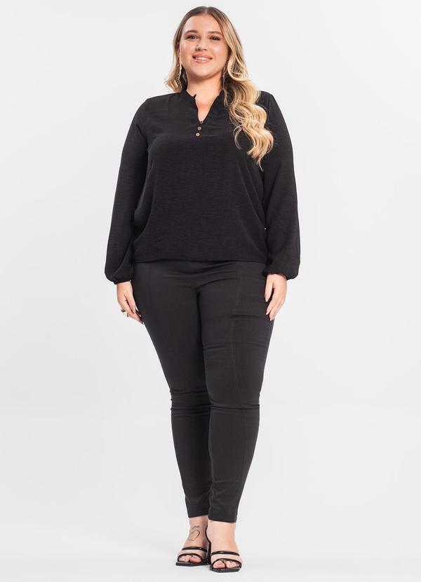 Secret Glam - Blusa Plus Size Manga Longa Preto 3