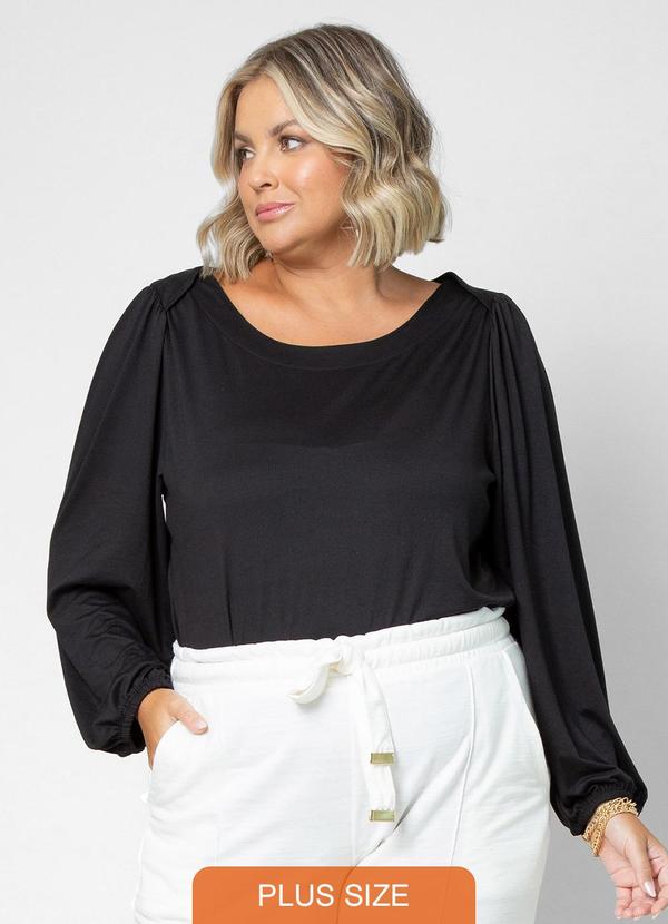 Secret Glam - Blusa Plus Size Manga Longa Preto