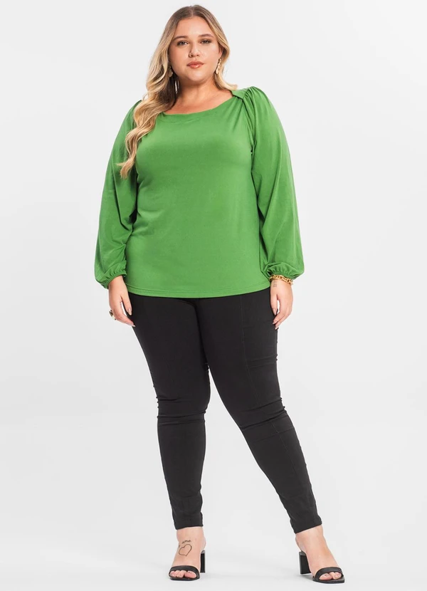 Secret Glam - Blusa Plus Size Manga Longa Verde 3