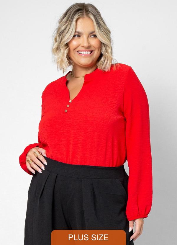 Secret Glam - Blusa Plus Size Manga Longa Vermelho
