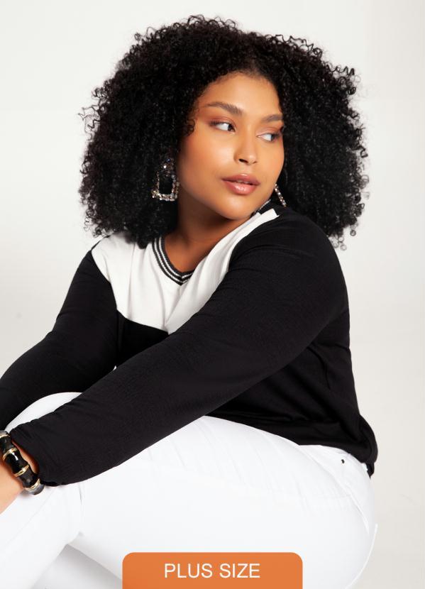 Lunender Mais Mulher - Blusa Plus Size Mullet em Malha Preto