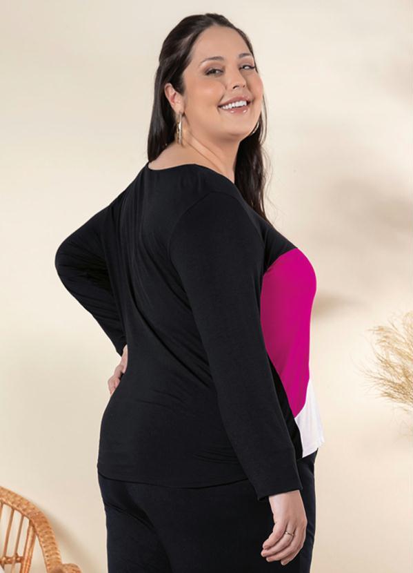 Outlet - Blusa Plus Size Preta/Rosa/Branca com Recortes 4
