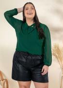 Blusa Plus Size Verde Musgo com Gola Lao