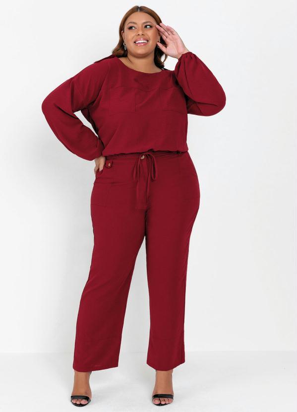 Outlet - Blusa Plus Size Vermelha com Bolsos 3