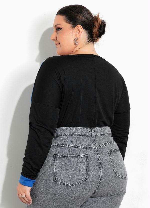 Marguerite - Blusa Preta e Royal com Recortes Plus Size 3