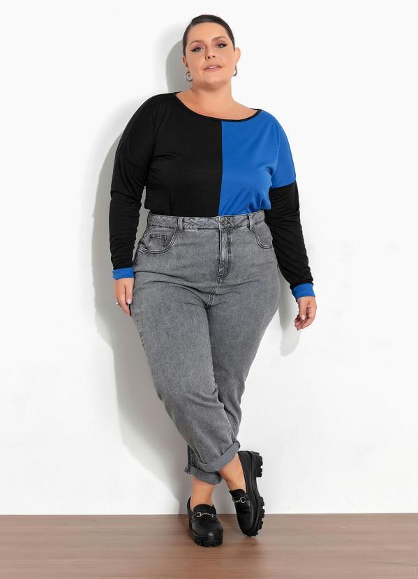 Marguerite - Blusa Preta e Royal com Recortes Plus Size 2