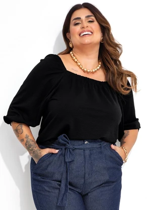 Marguerite - Blusa Preta em Malha Anarruga - MARGUERITE