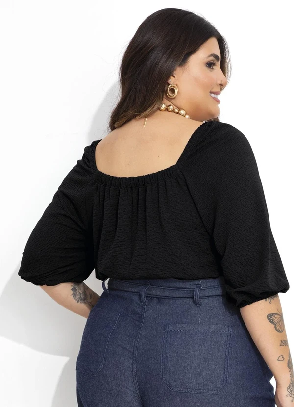 Marguerite - Blusa Preta em Malha Anarruga 2