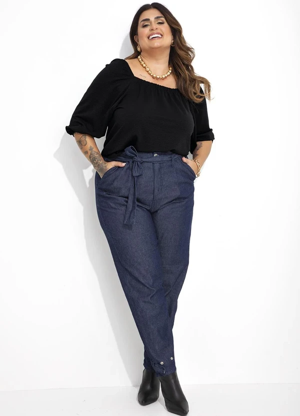 Marguerite - Blusa Preta em Malha Anarruga 3