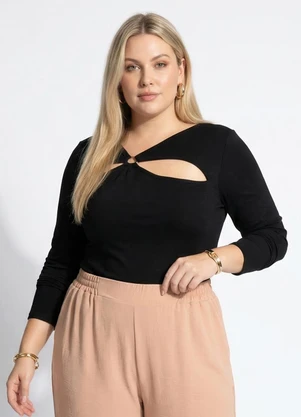 Marguerite - Blusa Preta em Malha Suede Macia - MARGUERITE