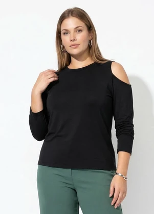 Marguerite - Blusa Preta em Malha Suede - MARGUERITE