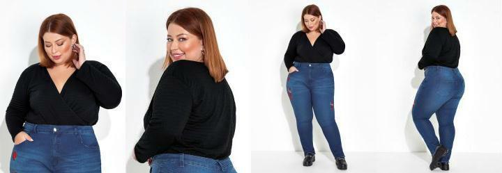 Blusa Preta Transpassada com Textura Plus Size