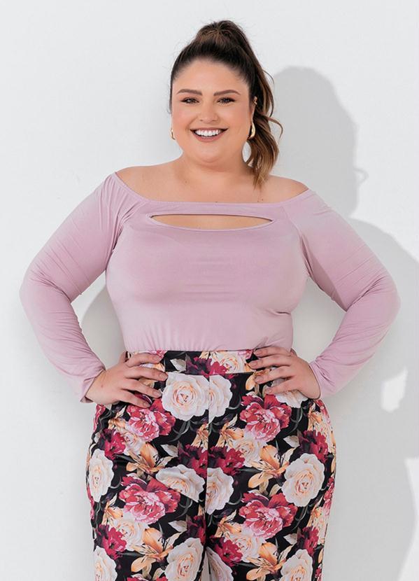 Outlet - Blusa Rosa Clara com Mangas Longas Plus Size