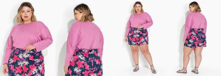 Blusa Rosa com Mangas Longas Plus Size