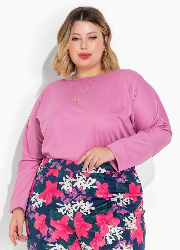 Marguerite - Blusa Rosa com Mangas Longas Plus Size