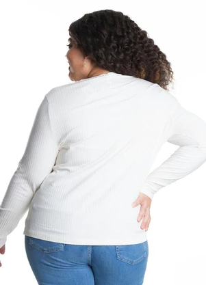 Secret Glam - Blusa Manga Longa Ribana Branco - SECRET GLAM