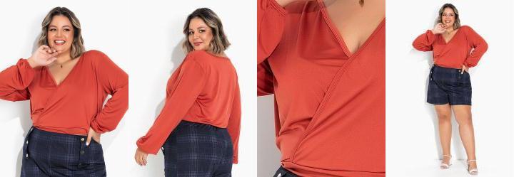 Blusa Terracota Transpassada Plus Size