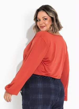 Marguerite - Blusa Terracota Transpassada Plus Size - MARGUERITE