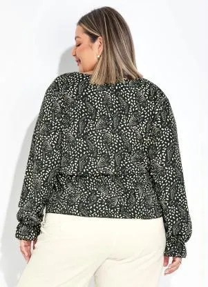 Marguerite - Blusa Tigre Preta Decote Transpassado Plus Size - MARGUERITE