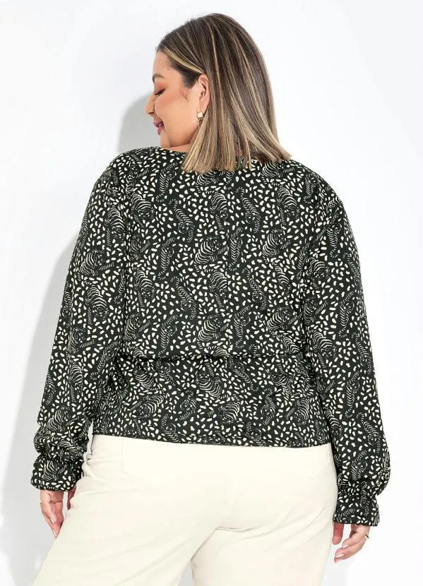 Marguerite - Blusa Tigre Preta Decote Transpassado Plus Size 4