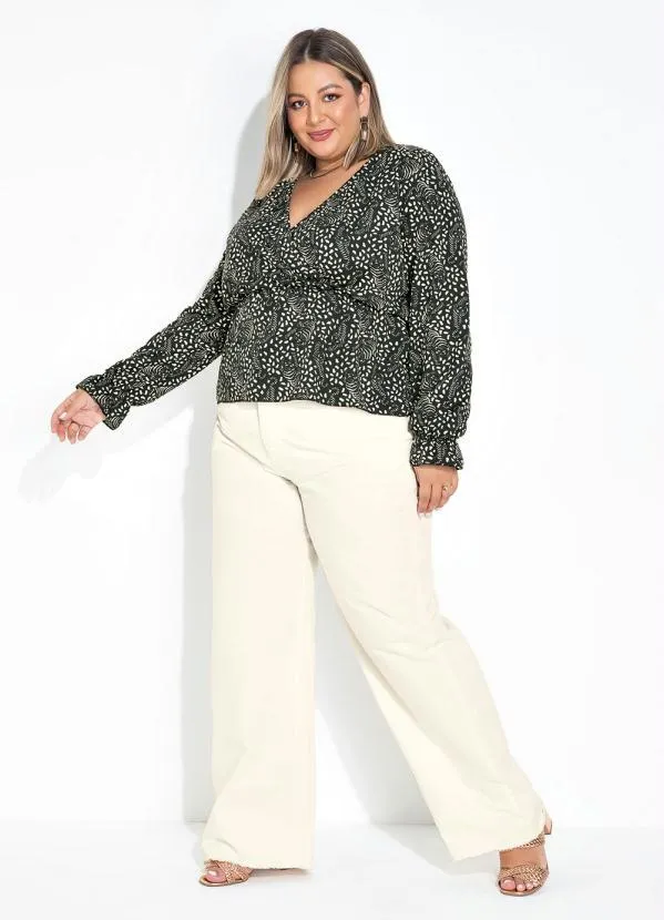 Marguerite - Blusa Tigre Preta Decote Transpassado Plus Size 2