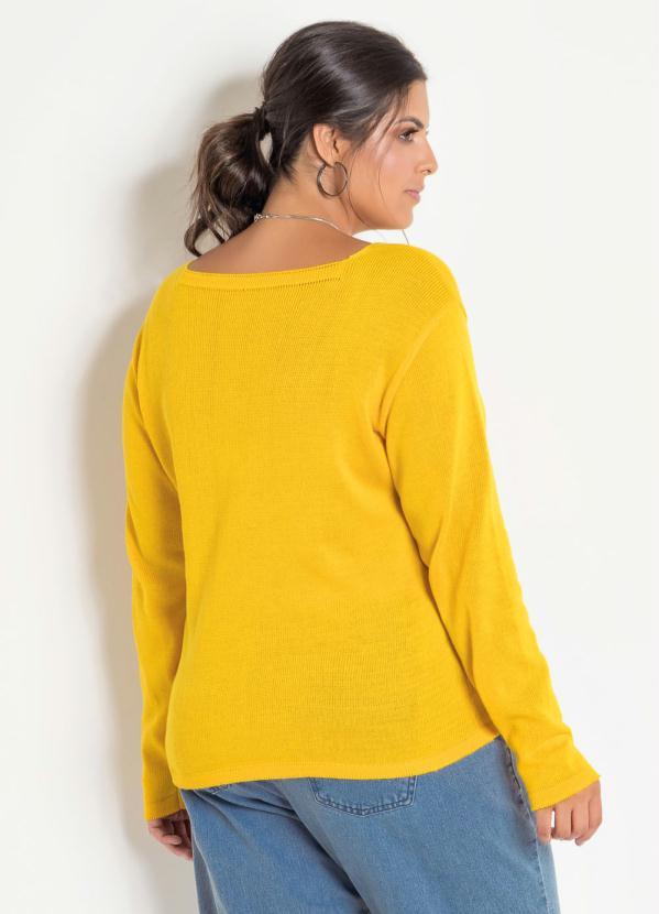 Marguerite - Blusa Tricô Decote V Amarela Plus Size 2