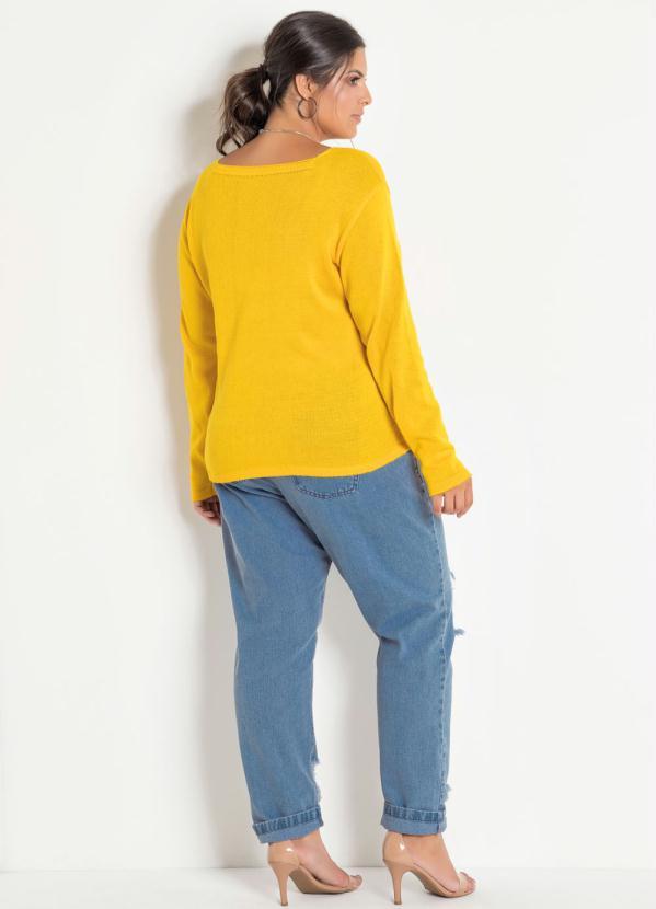 Marguerite - Blusa Tricô Decote V Amarela Plus Size 4