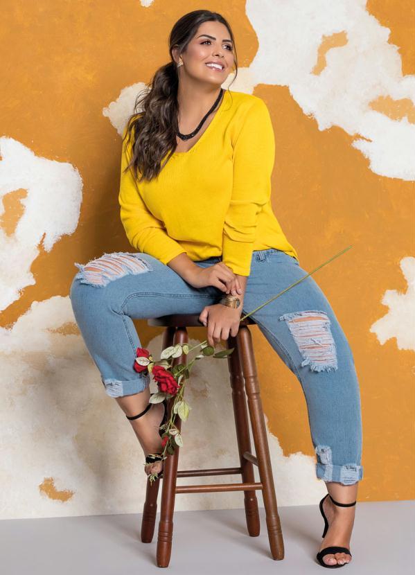 Marguerite - Blusa Tricô Decote V Amarela Plus Size 5