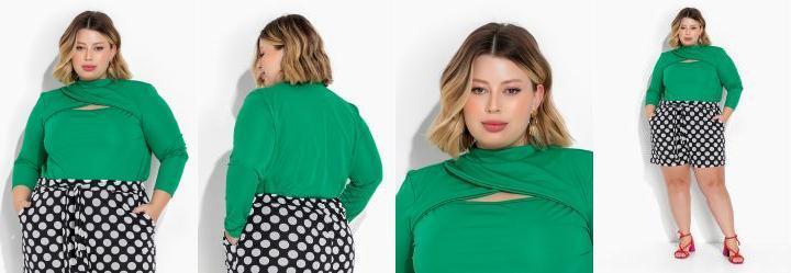 Blusa Verde com Gola Alta Plus Size