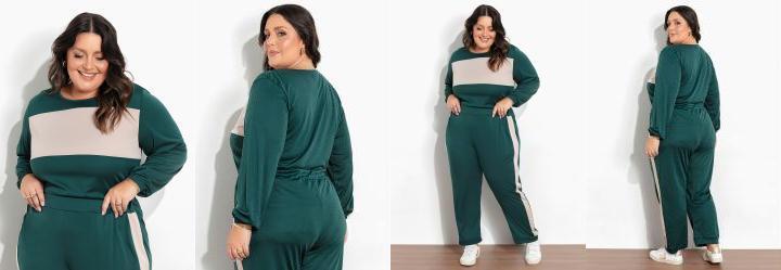 Blusa Verde e Cqui com Recorte Plus Size