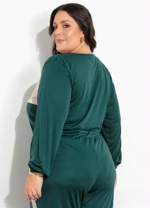 Marguerite - Blusa Verde e Cáqui com Recorte Plus Size - MARGUERITE