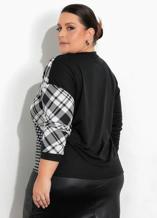 Marguerite - Blusa Xadrez e Preta com Recortes Plus Size 2